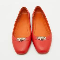Pre Owned Hermes Orange Leather Liberty Ballet Flats Size 37