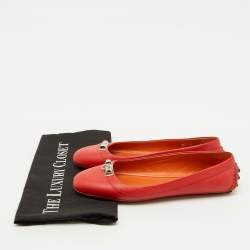 Pre Owned Hermes Orange Leather Liberty Ballet Flats Size 37