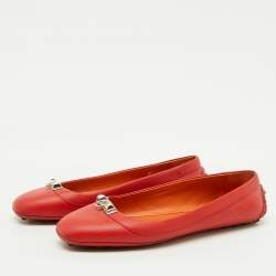 Pre Owned Hermes Orange Leather Liberty Ballet Flats Size 37