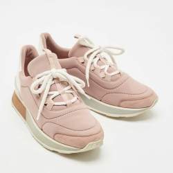 Pre Owned Hermes Two Tone Neoprene/Leather and Suede Miles Lace Up Sneakers Size 36