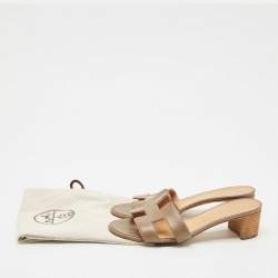 Pre Owned Hermes Green Leather Oasis Slide Sandals Size 38.5