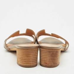 Pre Owned Hermes Green Leather Oasis Slide Sandals Size 38.5