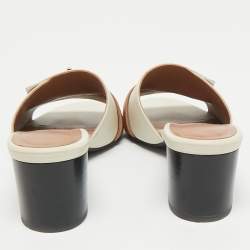 مملوكة مسبقًا Hermes Cream/Brown Leather Gigi Slide Sandals Size 38