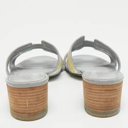 Pre Owned Hermes Light Blue Printed Canvas and Leather Oasis Sandals Size 39