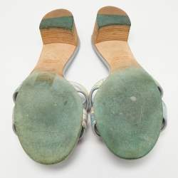 Pre Owned Hermes Light Blue Printed Canvas and Leather Oasis Sandals Size 39
