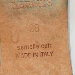 Pre Owned Hermes Light Blue Printed Canvas and Leather Oasis Sandals Size 39