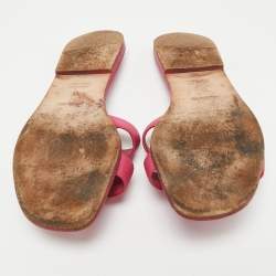 Pre Owned Hermes Pink Leather Oran Flat Slides Size 36.5