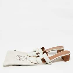 Pre Owned Hermes White Leather Oasis Slide Sandals Size 37.5