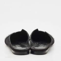 Pre Owned Hermes Black/Silver Suede And Crystal Roxane Mules Size 38