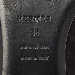 Pre Owned Hermes Black/Silver Suede And Crystal Roxane Mules Size 38