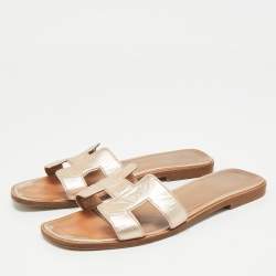 مملوكة مسبقًا صندل فلات هيرمس أوران جلد بني مقاس 38