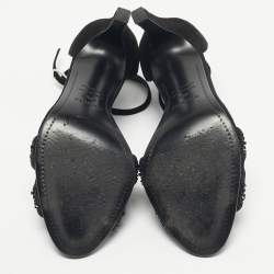 Pre Owned Hermes Black Suede And Crystal Embellished Premiere Ankle Strap Sandals Size 38.5