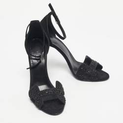Pre Owned Hermes Black Suede And Crystal Embellished Premiere Ankle Strap Sandals Size 38.5
