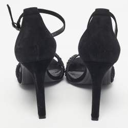 Pre Owned Hermes Black Suede And Crystal Embellished Premiere Ankle Strap Sandals Size 38.5