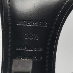 Pre Owned Hermes Black Suede And Crystal Embellished Premiere Ankle Strap Sandals Size 38.5