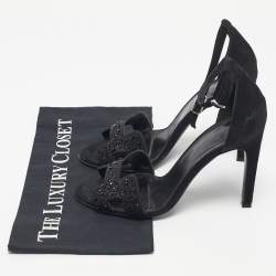 Pre Owned Hermes Black Suede And Crystal Embellished Premiere Ankle Strap Sandals Size 38.5