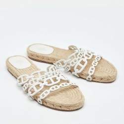 Pre Owned Hermes White Leather Ancone Espadrille Flats Size 38