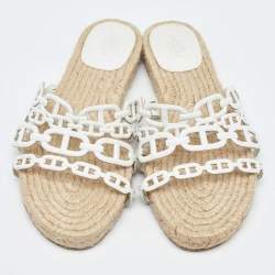 Pre Owned Hermes White Leather Ancone Espadrille Flats Size 38