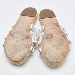 Pre Owned Hermes White Leather Ancone Espadrille Flats Size 38