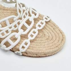 Pre Owned Hermes White Leather Ancone Espadrille Flats Size 38