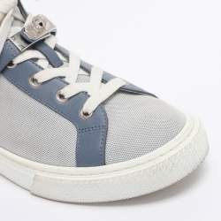 Pre Owned Hermès Grey/Blue Canvas and Leather Daydream High Top Sneakers Size 38.5