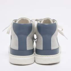 Pre Owned Hermès Grey/Blue Canvas and Leather Daydream High Top Sneakers Size 38.5