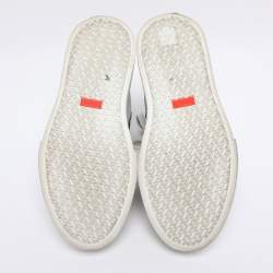 Pre Owned Hermès Grey/Blue Canvas and Leather Daydream High Top Sneakers Size 38.5