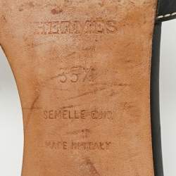 Pre Owned Hermes Black Leather Oasis Slide Sandals Size 35.5