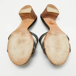 Pre Owned Hermes Black Leather Oasis Slide Sandals Size 35.5