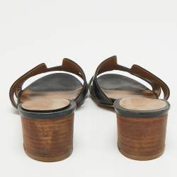 Pre Owned Hermes Black Leather Oasis Slide Sandals Size 35.5