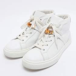 Pre Owned Hermes White Leather Daydream High Top Sneakers Size 38