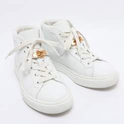 Pre Owned Hermes White Leather Daydream High Top Sneakers Size 38
