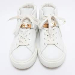 Pre Owned Hermes White Leather Daydream High Top Sneakers Size 38