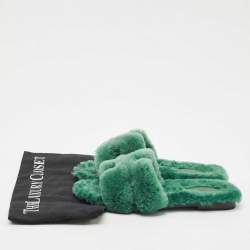 Pre Owned شباشب هيرمس أوران فرو فضفاض أخضر مقاس 37.5