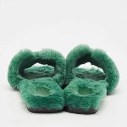 Pre Owned شباشب هيرمس أوران فرو فضفاض أخضر مقاس 37.5