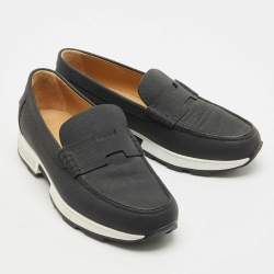 Pre Owned Hermes Black Leather Kennedy Loafer Sneakers Size 40.5