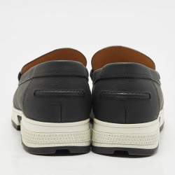 Pre Owned Hermes Black Leather Kennedy Loafer Sneakers Size 40.5