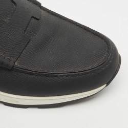 Pre Owned Hermes Black Leather Kennedy Loafer Sneakers Size 40.5