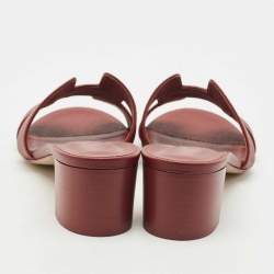 Pre Owned Hermes Burgundy Leather Oasis Slide Sandals Size 38.5 