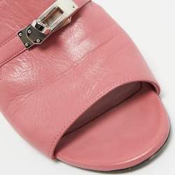 Pre Owned Hermes Pink Leather Cute Mule Sandals Size 38