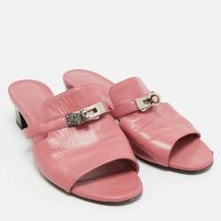 Pre Owned Hermes Pink Leather Cute Mule Sandals Size 38