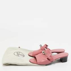 Pre Owned Hermes Pink Leather Cute Mule Sandals Size 38
