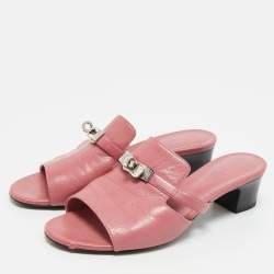 Pre Owned Hermes Pink Leather Cute Mule Sandals Size 38