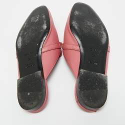 Pre Owned Hermes Pink Leather Palladium Plated Oz Mule Sandals Size 38