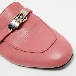Pre Owned Hermes Pink Leather Palladium Plated Oz Mule Sandals Size 38