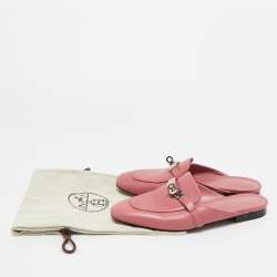 Pre Owned Hermes Pink Leather Palladium Plated Oz Mule Sandals Size 38