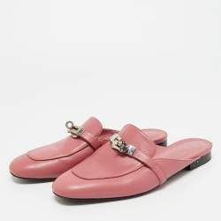 Pre Owned Hermes Pink Leather Palladium Plated Oz Mule Sandals Size 38