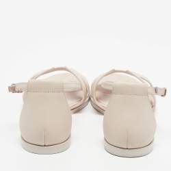 مملوكة مسبقًا Hermes Cream Leather Poreline Santorini Ankle Strap Flats Size 37