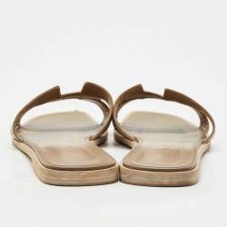 Pre Owned Hermes Brown Leather Oran Flat Slides Size 42