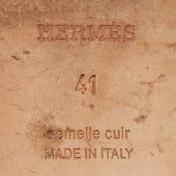 Pre Owned Hermes Brown/White Leather Oran Flat Slide Sandals Size 41